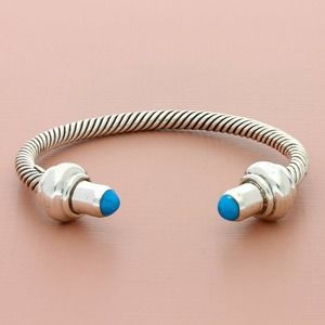 vintage sterling silver taxco mexico turquoise braided cuff bracelet size 6.75in